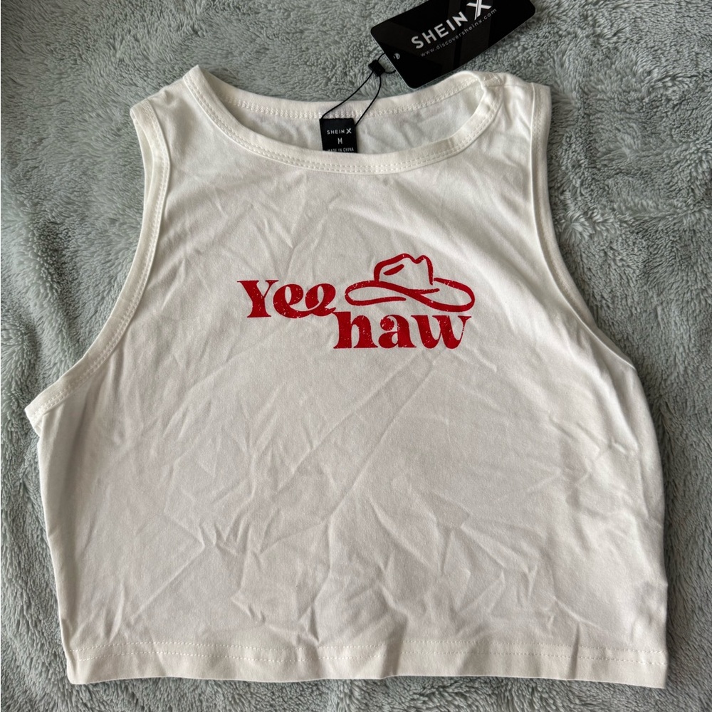 SHEIN White Tank Top with Red Cowboy Print